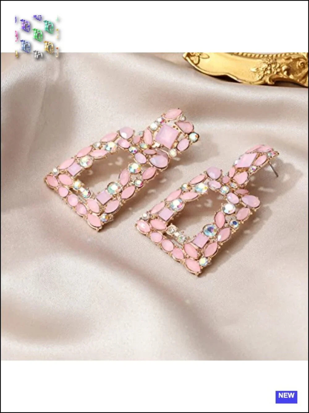 Rhinestone Geometric Drop Earrings Hypoallergenic Crystal Statement Studs